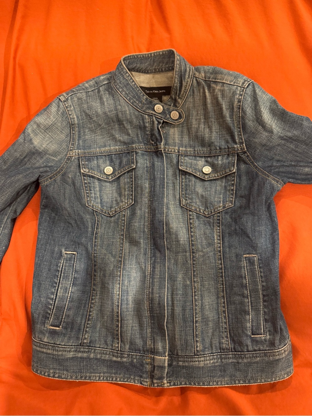 Calvin Klein Women’s Washed Blue Denim Moto Jacket